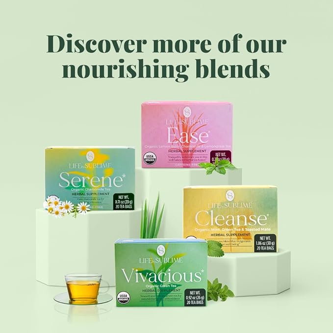 Life by Sublime - Serene USDA Organic Chamomile Tea, 20 Tea Bags, Caffeine-Free Herbal Tea, Promotes Calmness, Relaxation, and Restful Nights, Premium Brazilian Harvest