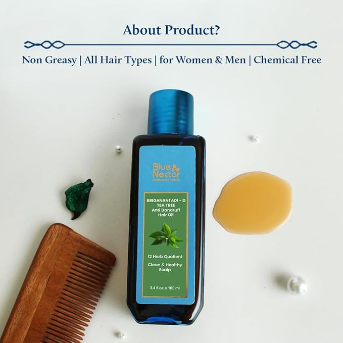 Blue Nectar Anti Dandruff Hair Oil with Neem & Tea Tree| Ayurvedic Non-Stickyfor Dry Scalp | Plant Based for Men & Women (12 Herbs, 6.76FlOz)