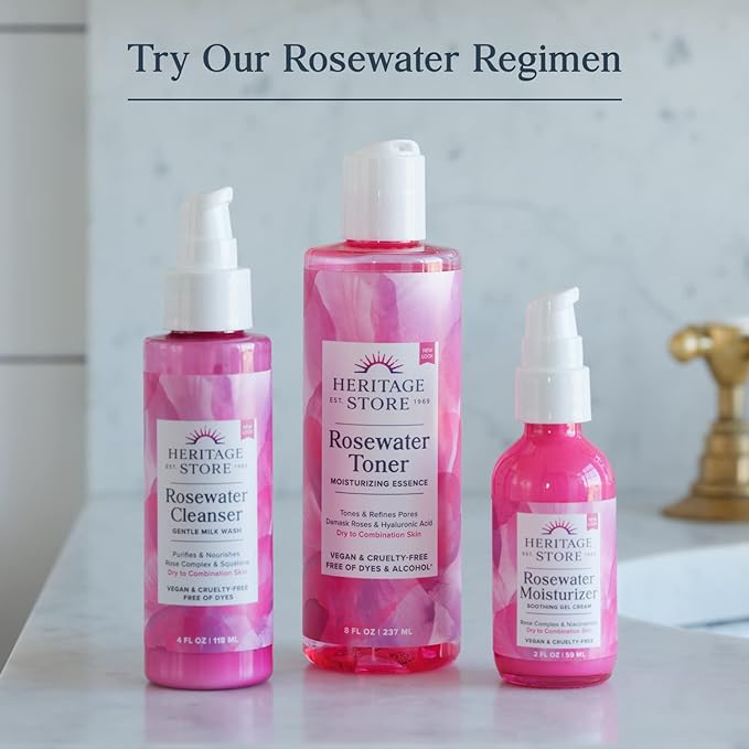 HERITAGE STORE Rosewater & Glycerin Hydrating Facial Mist - Dry Combination Skin Care - Rose Water Spray w/Vegetable Glycerine, Made Without Dyes or Alcohol, Hypoallergenic, Vegan, Cruelty Free, 12oz