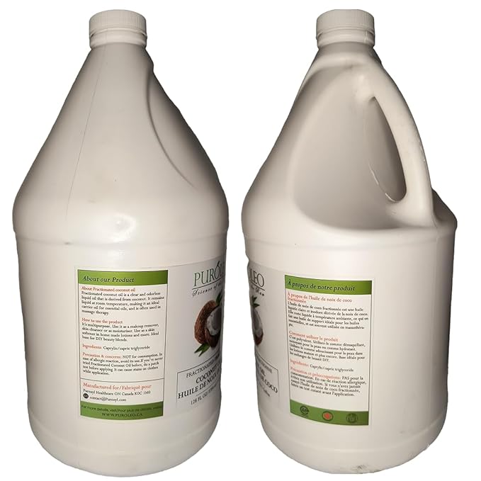 PUROLEO Fractionated Coconut Oil 128 Fl Oz/3784 ML (Packed In Canada) 100% Natural and odorless Moisturizer & Carrier Oil l Hair Skin Body, Aromatherapy, Massage, Makeup Remover