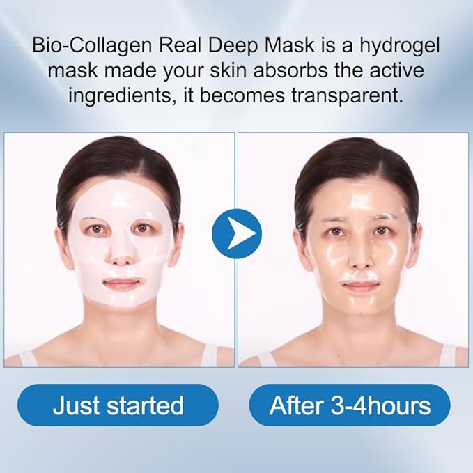 6PCS Skinqueen Bio Collagen Face Mask, Bio-Collagen Deep Mask, Pure Collagen Films Korean Deep Hydrating Firming Overnight Hydrogel Mask, Improve Moistur, Elasticity and Wrinkle
