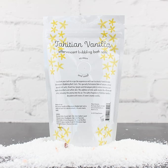 Primal Elements Detoxifying Sea Salt Soak, Bubbling Aromatherapy Salts, Tahitian Vanilla, 12 oz Resealable Bag