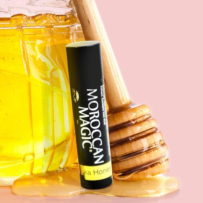 Moroccan Magic Organic Manuka Honey Lip Balm 3 Pack | Made with Natural Cold Pressed Argan and Essential Oils Lip Balm | Smooth Application
