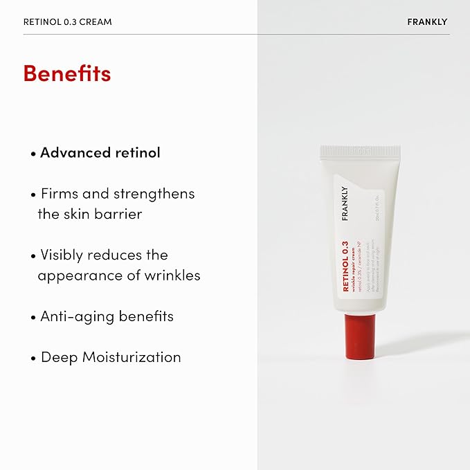FRANKLY Retinol 0.3% Cream, 0.7 fl oz - Intensive Retinol | Night Cream | Retinol, Ceramides & Natural Ginseng | Anti-aging, Wrinkles Care, Reduces Congestion and hyperpigmentation | Korean Skin Care