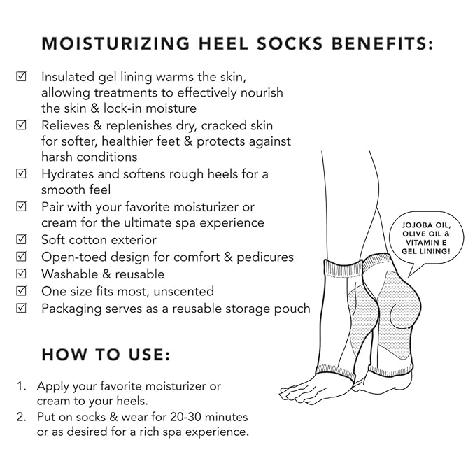 Kitsch Moisturizing Socks for Cracked Heel Treatment, Insulated Gel & Moisturizing Heel for Dry Cracked Feet Women & Men, Spa & Sleep Socks for Overnight Moisture Repair, 1 Reusable Pair