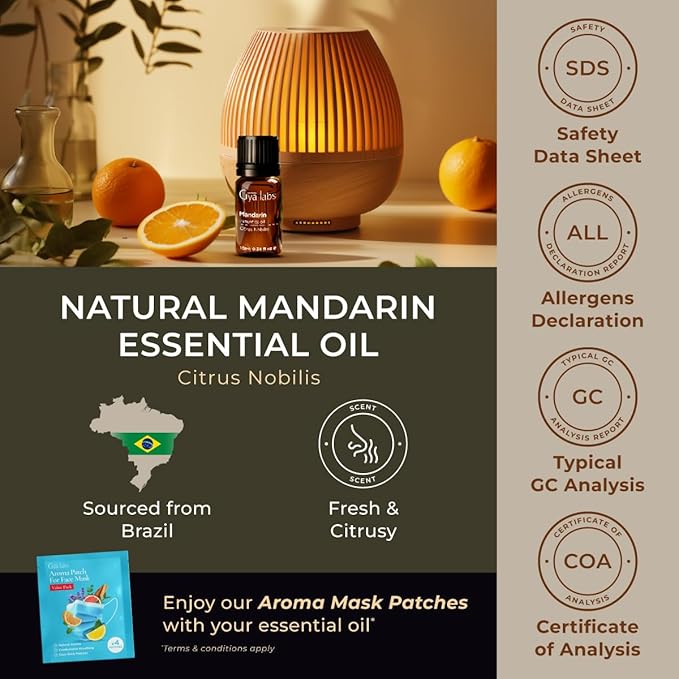Gya Labs Mandarin Essential Oil for Skin - 0.34 Fl Oz - 100% Pure Natural Mandarin Oil for Diffuser, Skin, Hair, Aromatherapy & Candle Making - Fresh Citrusy Scent