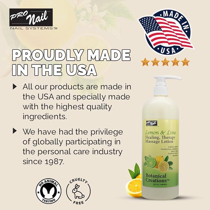 PRO NAIL - Healing Therapy Massage Lotion - Professional Pedicure, Body and Hot Oil Manicure, Infused with Natural Oils, Vitamins, Panthenol and Amino Acids (Lemon and Lime, 32 Oz)