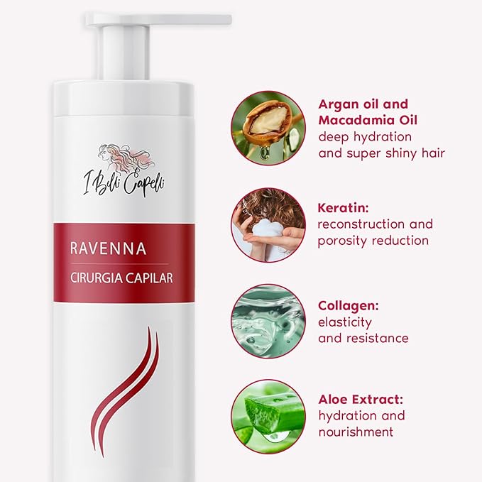 Ravenna Cirugia Capillar Kit - Shampoo + Hair Surgery System (1 Kg/35.2 fl oz) Formaldehyde-Free + Hair Mask for Damaged Hair (1,5 Kg/52.9 fl oz) - Straightening & Moisture for All Hair Types (3 Pack)
