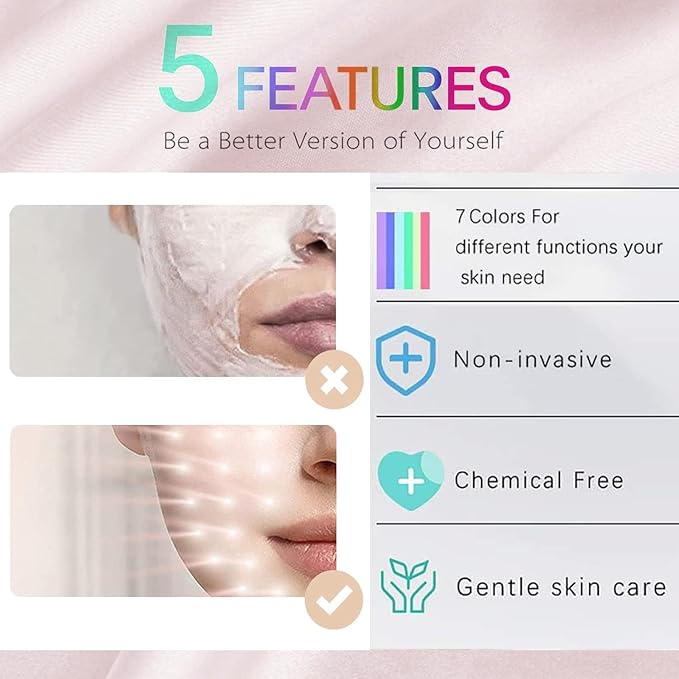 LED Face Mask Light Therapy - 7-Color Professional Facial Skin Care Mask for Anti-Aging, Wrinkle Reduction & Glowing Skin | At-Home Salon with Red, Blue, Green, Yellow, Purple & White Light