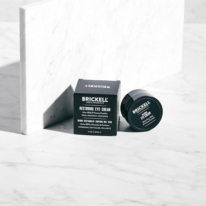 Brickell Men's Restoring Under Eye Cream for Men, Natural and Organic Anti Aging Eye Balm To Reduce Puffiness, Wrinkles, Dark Circles, Crows Feet and Under Eye Bags, 0.5 Ounce, Unscented