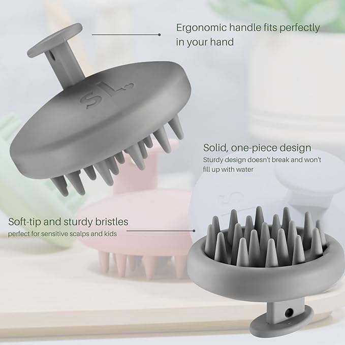 scalpluv | Scalp Massager Hair Brush, 3 in 1 Hair Massager, Exfoliator, Promotes Hair Growth, Dandruff Treatment, Waterproof Shower Scalp Scrubber with Soft Bristles, Shampoo Scrubber (Gray)
