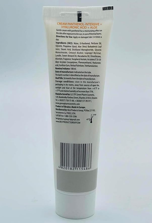 9% Intensive Panthenol Cream with Aloe Vera & Hyaluronic Acid | Deep Moisturizing, After Sun & Tattoo Care, Hair Transplant for All Skin Types, 3.4 Oz/ 100 ml