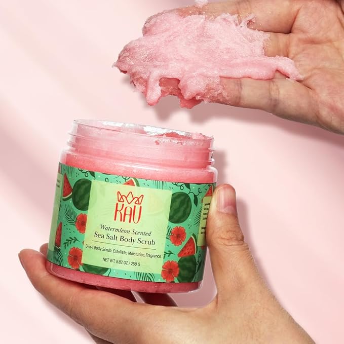 KAV Salt Body Scrub - Natural Exfoliating Salt Scrub for Body and Face, Helps with Moisturizing Skin, Dead Cell Removal, Rejuvenation and Relaxation, 4 Scents (Watermelon)