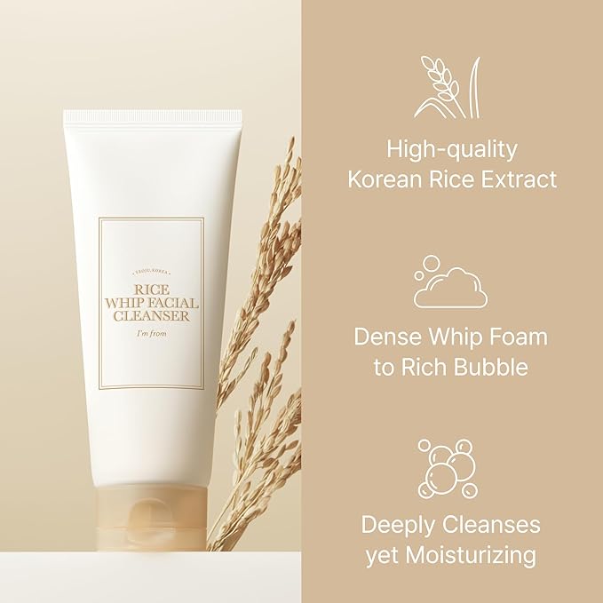 I'm From Rice Whip Facial Cleanser Set - Travel Kit With Face Wash 5.07 fl oz & Toner 1.01 fl oz, Low-pH Rice Water Cleanser for Sensitive, Dry Skin