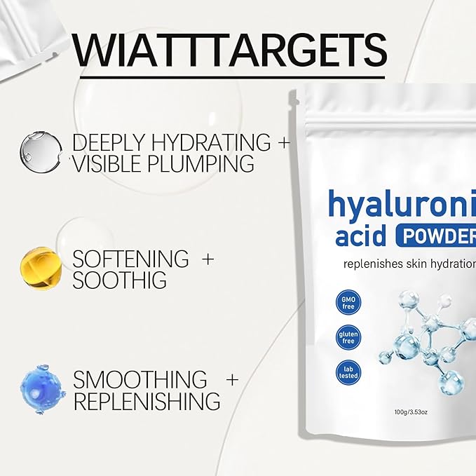 Hyaluronic Acid Powder, Hyaluronic Acid Powder for Skincare, DIY Facial Serum,Low Molecular Weight, Water Soluble Hydrating Ingredient for Skin Moisture (1PCS)