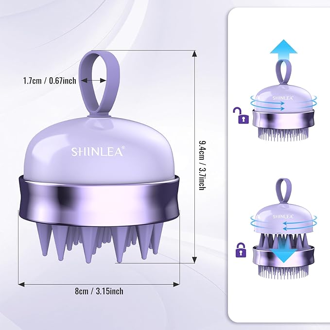 2 in 1 Scalp Massager Shampoo Brush with Soft Silicone Bristles for Hair Growth and Dandruff Removal, Hair Brush Head Massager Scalp Scrubber Exfoliator for Both Wet and Dry Use (Purple)