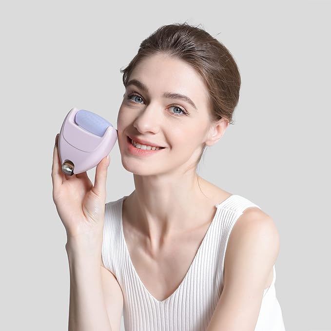 RHOS Ice Roller for Face & Eye - Portable Mini Ice Roller with Case for Travel, Reduces Puffiness & Migraine Pain, Women's Gift (Pink)