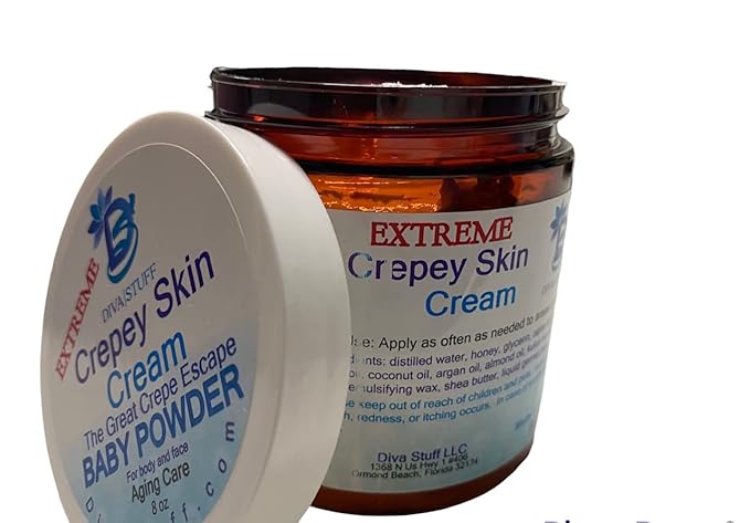 Diva Stuff Extreme Crepey Skin Body & Face Cream with Hyaluronic Acid, Alpha Hydroxy and more for Dry & Damaged Skin, 8oz - New Baby Powder Scent