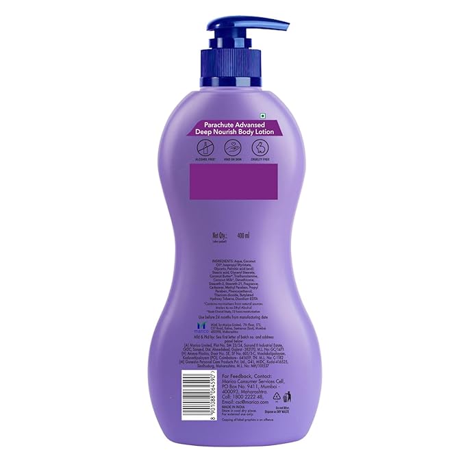 Parachute Advansed Deep Nourish Body Lotion with Pure Coconut Milk| For Women & Men |Restore Dry Skin| 100% Natural, 72h moisturization |13.5 Fl.oz.
