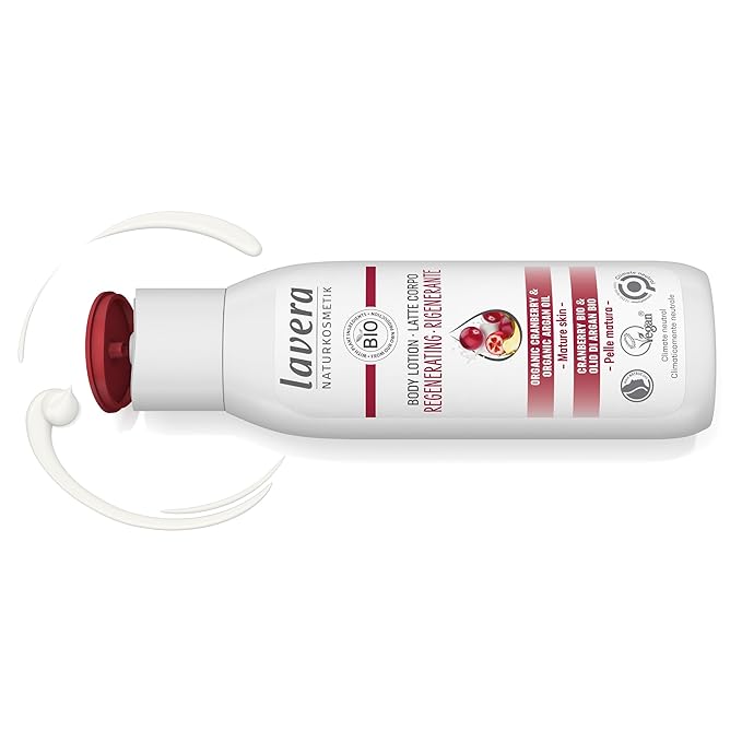 lavera Body Milk Regenerating - Body lotion with organic cranberry & organic argan oil - Firming care for mature skin - PETA certified - Biodegradable - vegan - natural cosmetics - 6,76 fl.oz.