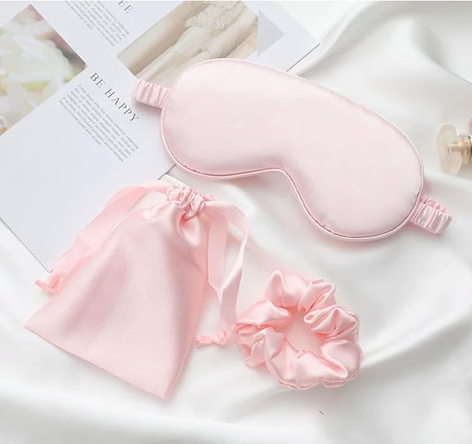Silk Satin Sleeping Eye Mask, Pink Sleep Eye Mask Night Blindfold for Women and Men, Soft Breathable Blackout Eyeshade Eye Cover for Travel, Wedding Bridesmaid Gift