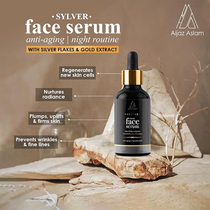 AIJAZ ASLAM Sylver Night Face Serum ā 30ml (1.01 fl Oz) ā Enhanced with Silver Flakes & Gold Extracts - Anti-Aging - Maintains Healthy Skin ā Deeply Nourishes ā Best for all Skin Types