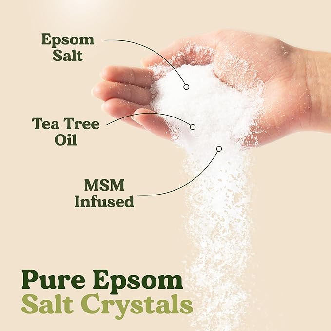 Footsie Soothing Tea Tree Oil Epsom Salt Soak - for Calluses, Aches & Pain, Athlete's Foot - Made in USA - Soothes Cracked Heels, Flaky Skin - 100% Organic, Pedicure Spa Salt - 48 Ounces