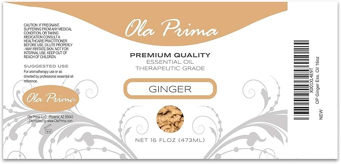 Ola Prima Ginger Essential Oil (16 oz Bulk) – Therapeutic Grade Oil for Aromatherapy, Diffusers, Cleaning, Lotions, Creams, Bath Bombs, Scrubs, & Candles