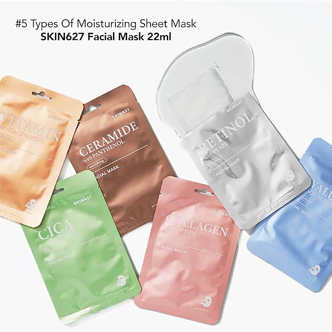 SKIN627 Bulk 24PK Face Masks Skincare, Facial Mask, Sheet Masks Korean (24PK Hyaluron with Squalane)