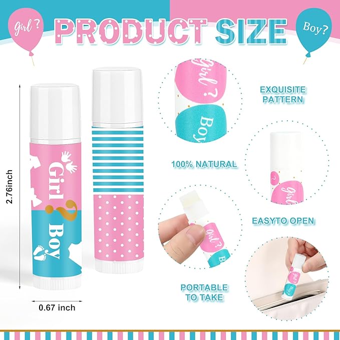 50 Pcs Baby Shower Lip Balm Gift Bulk, Boy or Girl Lip Balm for Guests, Babies Gender Reveal Lip Care, Moisturizing and Nourishing Lip Care for Baby Shower Supplies