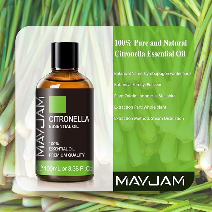 Citronella Essential Oil, MAYJAM Premium Pure Essential Oils, 3.38FL.OZ Large Volume for Soap Candle Making, Diffuser, Bedroom, Living Room, Office