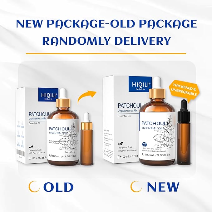 HIQILI Patchouli Essential Oil,100% Pure & Natural for Homemade Perfume, Sooth Skin, Nourish Hair at Home with Diffuser, Gift for Hippie Friend -100ML