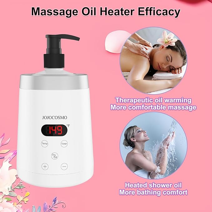 Massage Oil Warmer, Massage Oil Heater with Two Oil Bottle dispensers, Body Liquid Warmer from 30 to 65 °C, Lotion Bottle Warmer Shampoo Heater, for Salon, White