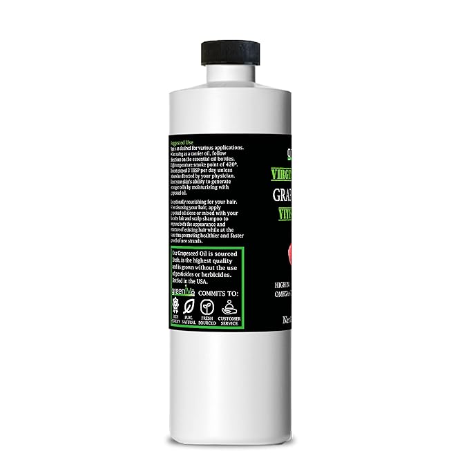 GreenIVe Grapeseed Oil Organically Grown 100% Pure Cold Pressed Light Flavor High Tempurature Cooking 16oz
