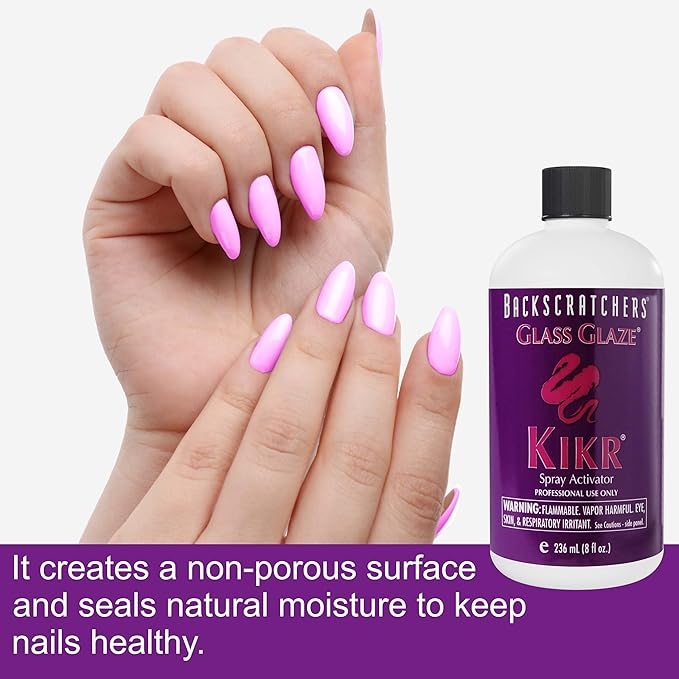 Backscratchers Extreme Glass Glaze Kikr Spray Activator - Quick Dry Nail Resin Mist - 8 Fluid Ounce