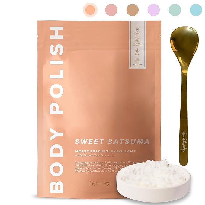 Body Polish, 8oz. - Sweet Satsuma Scented Body Scrub Exfoliator for Women, Exfoliating Sugar Scrub To Lotion Moisturizer, Gentle Exfoliant for Dry and Sensitive Skin, Handmade in USA