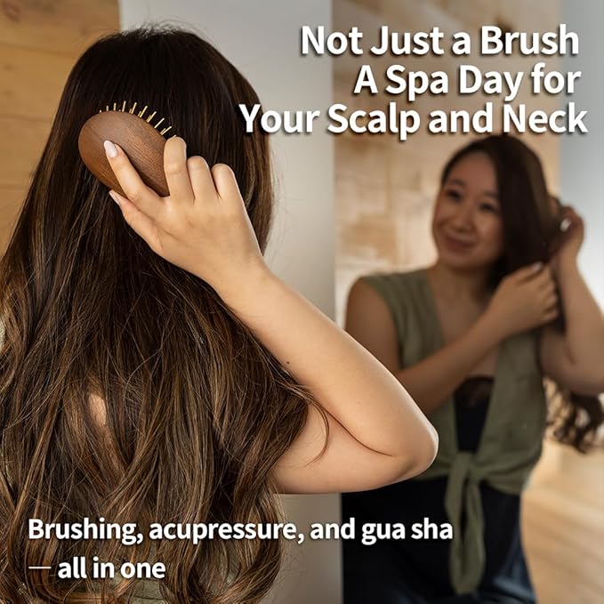 Uffy Acubrusher – Bamboo Bristle Gua Sha Hair Brush - Ergonomic Scalp Massager for Dandruff & Hair Growth, Suitable for All Hair Types - Ideal Gift for Mom in Beech Wood