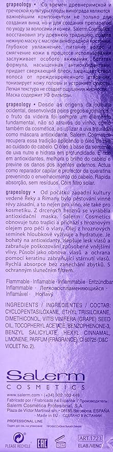 SALERM - Grape Seed Oil - Salerm Grapeology Biokera Natura - 60 ml - Split Ends Repair - Hydrating Serum for Dry and Damaged Hair - Antioxidant - for White or Bleached Hair