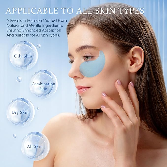 Hydrogel Under Eye Patches - Collagen & Hyaluronic Acid for Removing Eye bags, Puffiness, Dark Circles Smoothing Skin Care Treatment for Men/Women Morning/Night Routine (60 Pcs) Blue