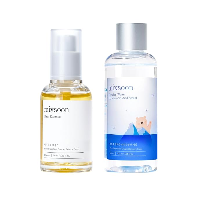 mixsoon Essential Glass Skin Duo Set moisturizer korean skin care(Bean Essence + Glacier Water Hyaluronic Acid Serum)