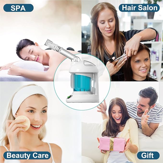 Facial Steamer - Ozone Steamer with 360° Rotatable Arm - 40 Min Steam Time - Humidifier - Unclogs Pores - Blackheads - Portable Facial Steamer for Personal Care Use at Home or Salon,White