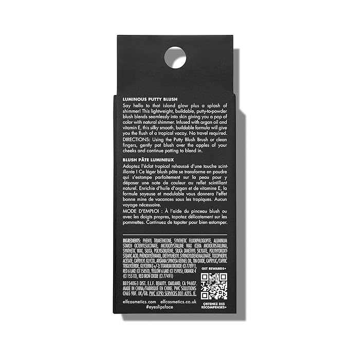 e.l.f. Luminous Putty Blush, Putty-to-Powder, Buildable Blush With A Subtle Shimmer Finish, Highly Pigmented & Creamy, Vegan & Cruelty-Free, Isla Del Sol