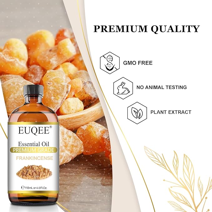 Frankincense Essential Oil 118ml Large Bottle Pure Frankincense Oil with Glass Dropper Greatect for Aromatherapy, Diffuser, Sopa Making - 4 Fl.Oz