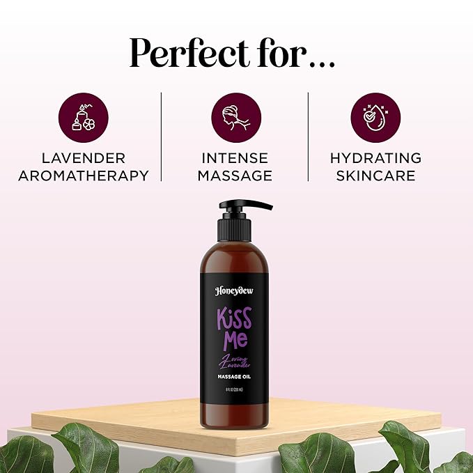 Tempting Lavender Massage Oil for Couples - Aromatherapy Sensual Massage Oil for Date Night with Lavender Essential Oil and Sweet Almond Oil - Vegan Non Staining Non Greasy Smooth Gliding Formula