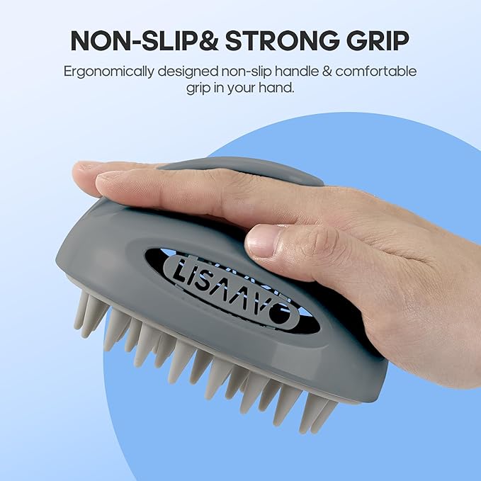 Hair Massager Scalp 3 in1 Scalp Scrubber Silicone Scalp Massager with Three Bristles-Soft, Scalp Scrubber,Medium and Hard Brush for Men Women and Pets,Grey