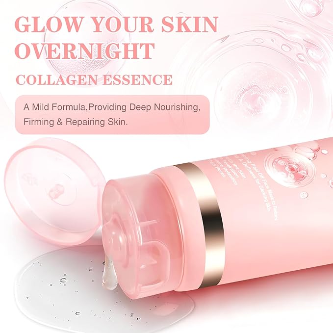 Collagen Overnight Wrapping Peel Off Face Mask Overnight Collagen Face Mask -Deep Hydration Care, Reduce Sagging & Dullness-Korean Skin Care for Glowing Skin 2.65 fl.oz, Brush Included(Pink)
