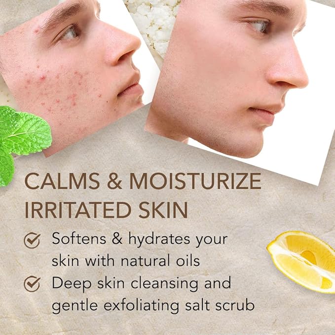 O Naturals Exfoliating Lemon Oil Dead Sea Salt Deep-Cleansing Face & Body Scrub. Anti-Cellulite Tones Helps Oily Skin, Acne, Ingrown Hairs & Dead Skin Remover. Essential Oils, Sweet Almond 18oz