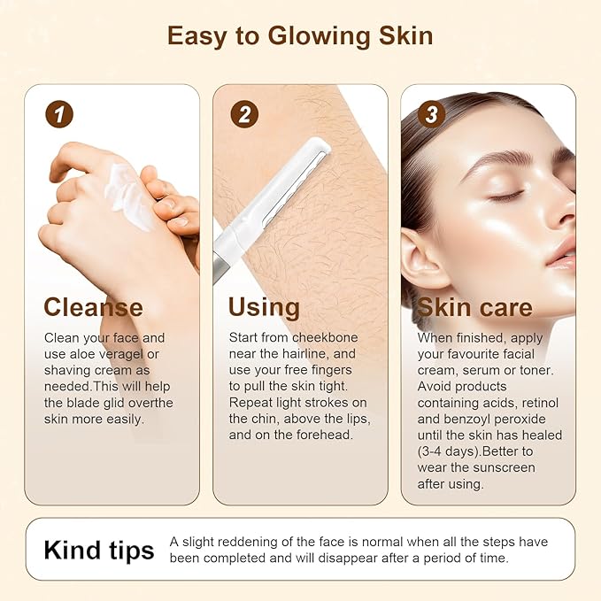 Dermaplaning Razor for Face - 10 Blade Refills, Dermaplaning Tool for Face Help Exfoliate and Smooth Skin, Easy-to-Use Facial Razors, Eyebrow Razor & Peach Fuzz Removal for Beauty