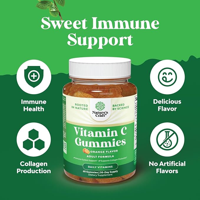 Natures Craft Bundle of Hair Skin and Nails Gummies for Women Extra Strength Biotin 90ct and Collagen Gummies and Chewable Vitamin C Gummies for Adults - Halal Vitamin C Immune Support Gummies