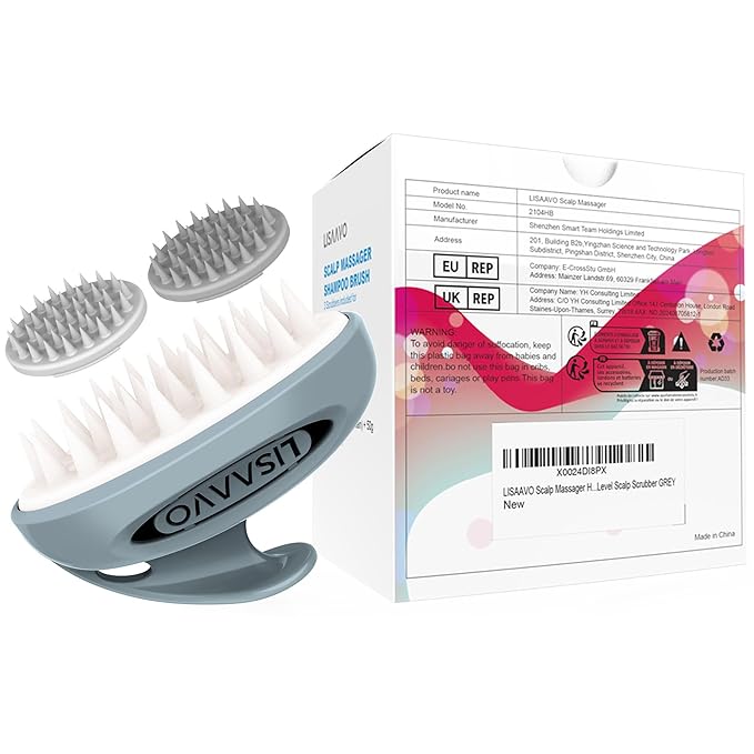 Hair Massager Scalp 3 in1 Scalp Scrubber Silicone Scalp Massager with Three Bristles-Soft, Scalp Scrubber,Medium and Hard Brush for Men Women and Pets,Grey